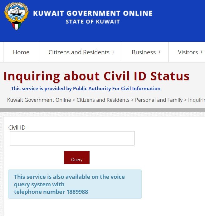 kuwait government online civil id status checking service